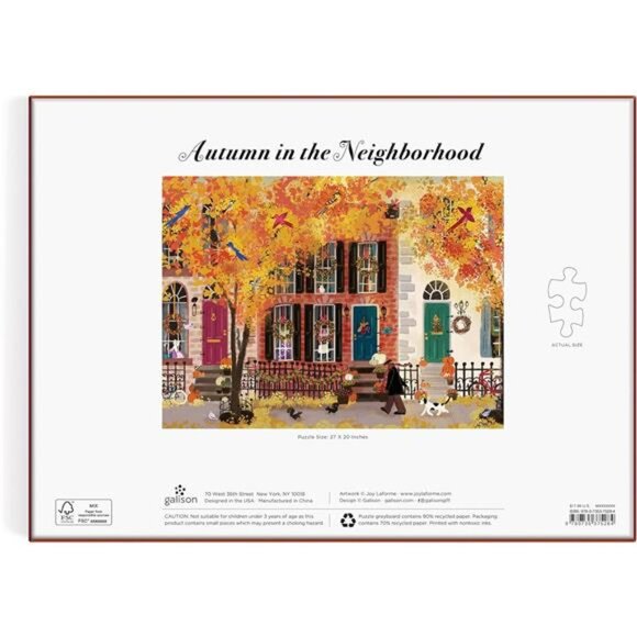 Galison Autumn in The Neighborhood 1000 Piece Puzzle from Galison - 27" x 20" - Picture 4 of 7